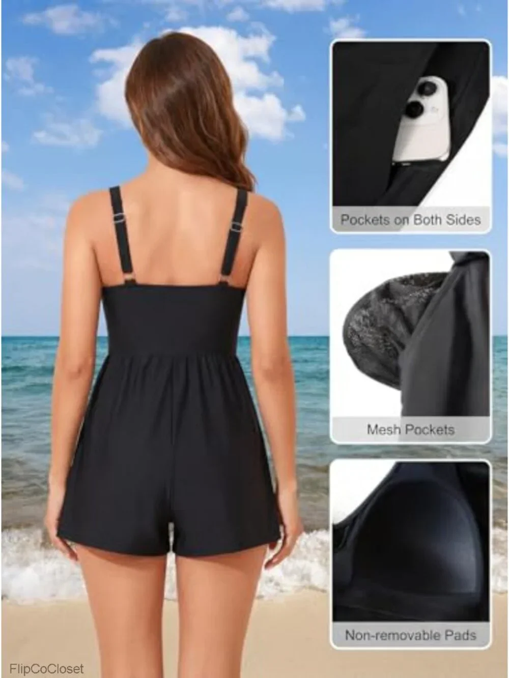 Women's Tummy Control Swim Romper One Piece V Neck Modest Bathing Suit with